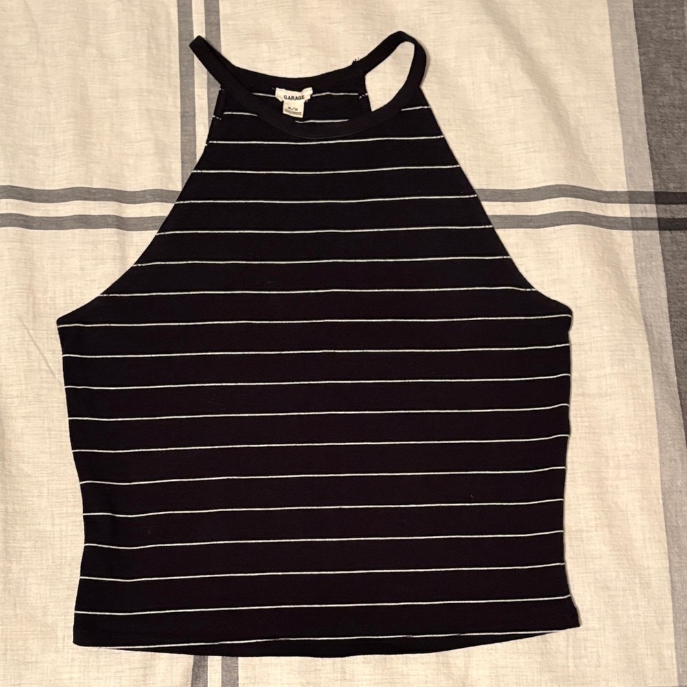 Garage Black and White Striped Crop Top